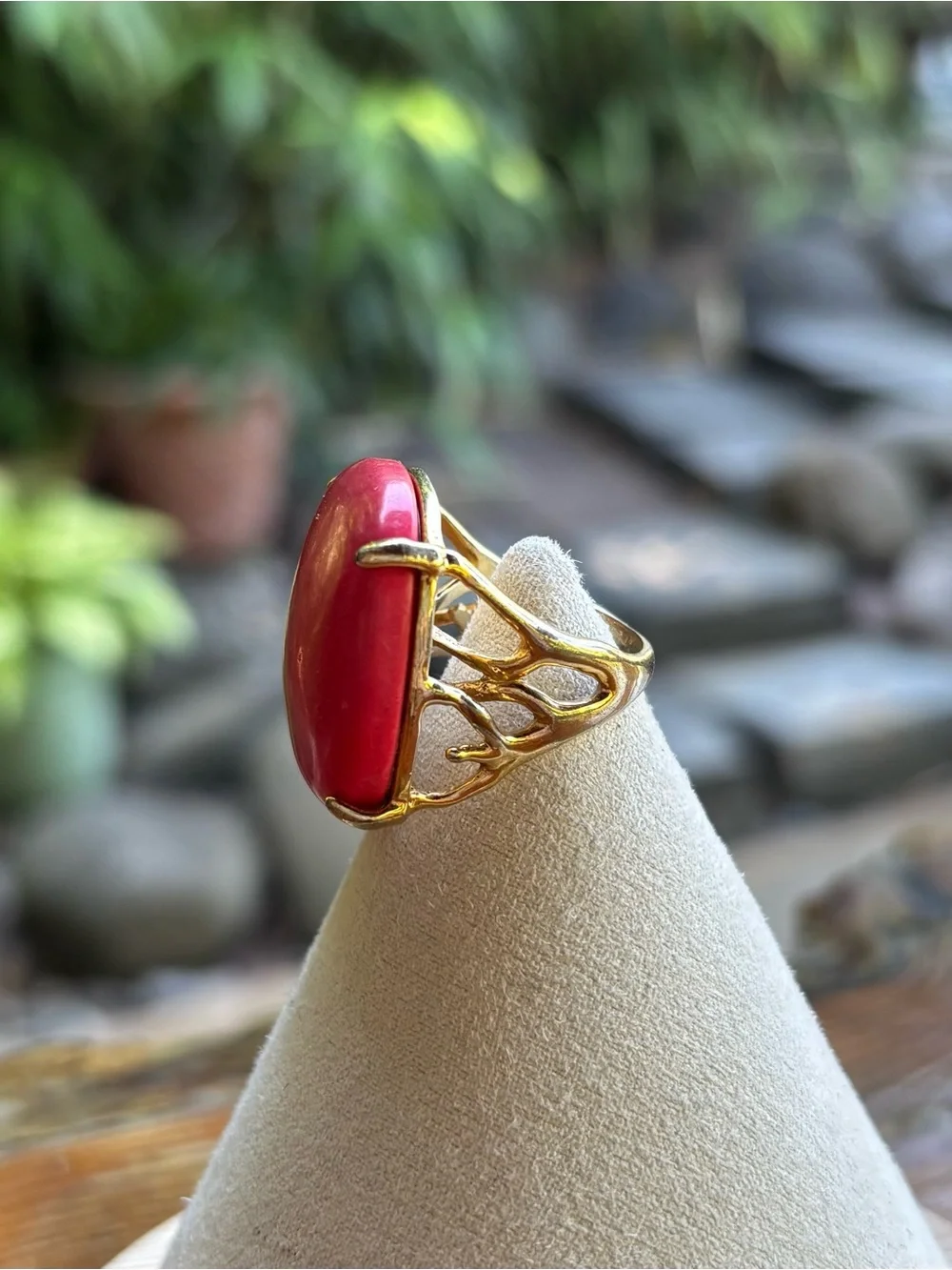 Chloe + Isabel Gold Ring with Coral Pink Stone